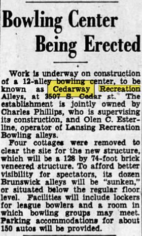 Cedarway Recreation - May 8 1949 Opening Ad